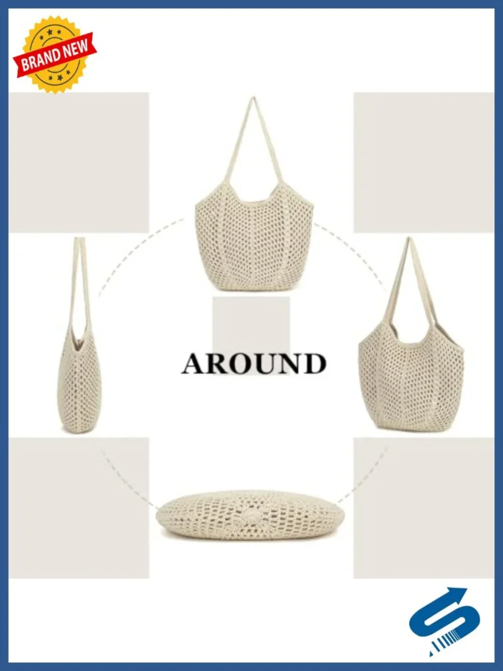 Crochet Tote Bag Women Summer Beach Purse Handmade Boho Knit Shoulder Bag